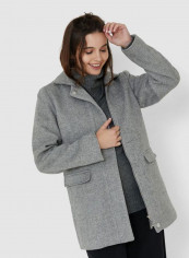 Solid Design Long Sleeves Jacket Light Grey Melange