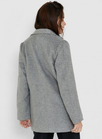 Solid Design Long Sleeves Jacket Light Grey Melange
