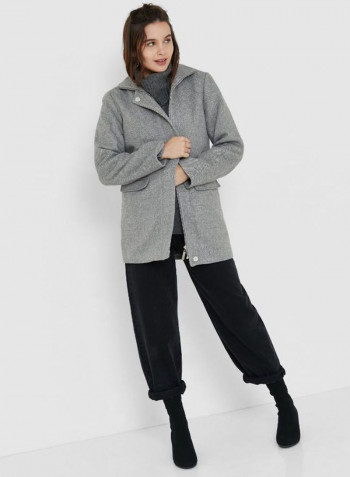 Solid Design Long Sleeves Jacket Light Grey Melange