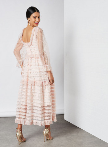 Ruffle Midi Dress Pink