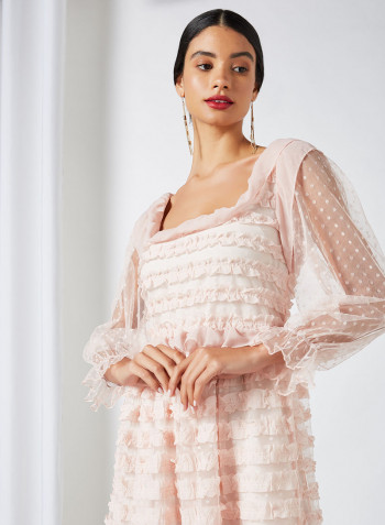 Ruffle Midi Dress Pink