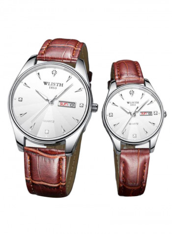 2-Piece Trendy Casual PU Leather Analog Watch Set 2165