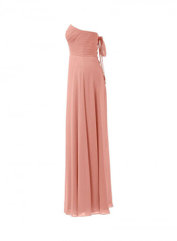 Strapless Waisted Maxi Dress Coral Pink