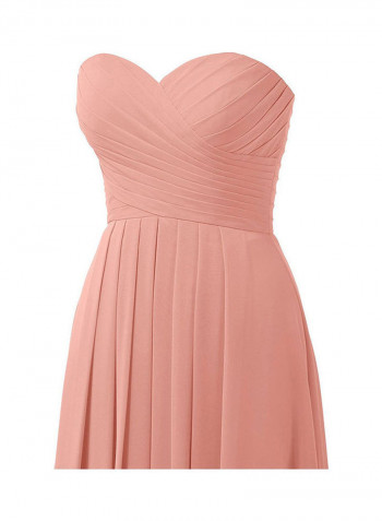 Strapless Waisted Maxi Dress Coral Pink
