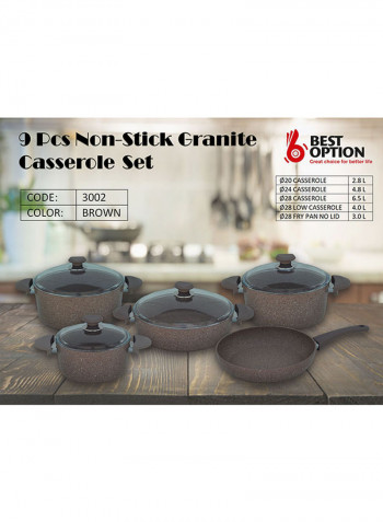 Refurbished - 9-Piece Granite Cookware Set Brown