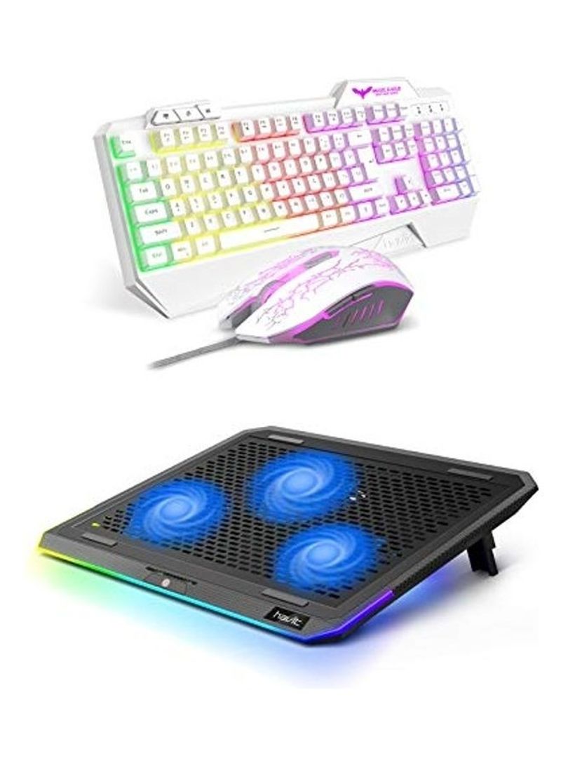 Backlit Wired Gaming Keyboard Mouse Combo With Laptop Cooling Pad