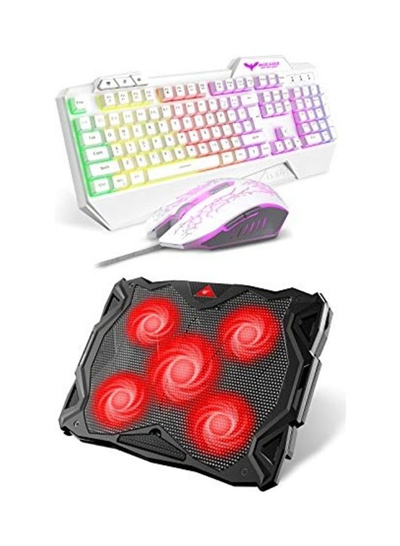 Rainbow Backlit Wired Gaming Keyboard Mouse Combo With 5 Fan Laptop Cooling Pad
