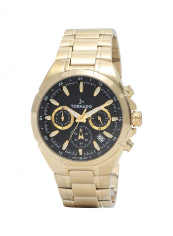 Men's Men's Watch Chronograph Display Black Dial Gold Stainless Steel Bracelet - T9105-Gbgb