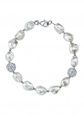 Sterling Silver Cz Cultured Pearl Bracelet