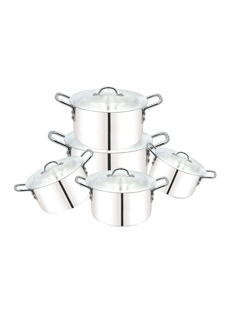 5-Piece Cooking Pot With Lid Silver 6x2cm