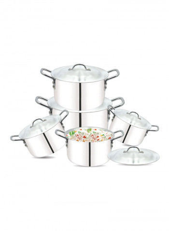 5-Piece Cooking Pot With Lid Silver 6x2cm