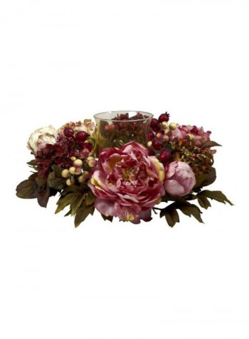Peony Hydrangea Floral Wreath Pink/Green 24inch