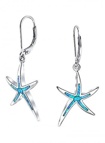 925 Sterling Silver Opal Studded Starfish Design Dangle Earrings