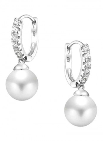 925 Sterling Silver Pearl Drop Ball Huggie Earrings