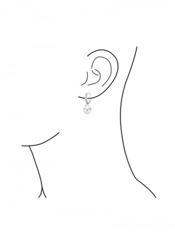 925 Sterling Silver Pearl Drop Ball Huggie Earrings