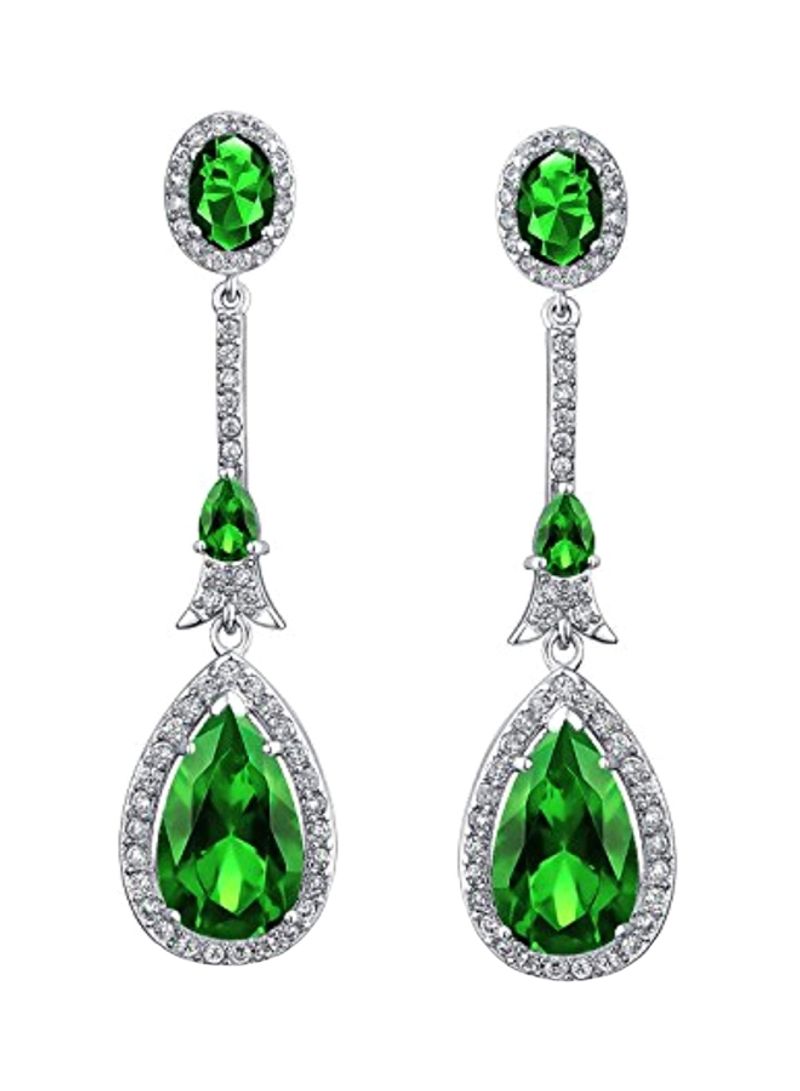 Cubic Zirconia Studded Silver Plated Dangle Earings