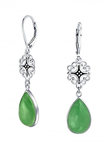 925 Sterling Silver Jade Studded Pear Shaped Studded Earrings