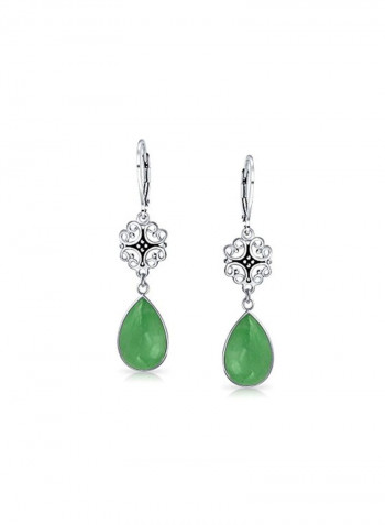 925 Sterling Silver Jade Studded Pear Shaped Studded Earrings