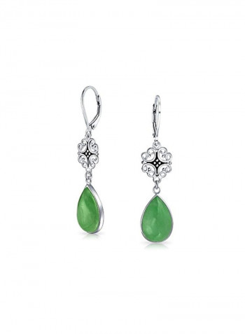 925 Sterling Silver Jade Studded Pear Shaped Studded Earrings
