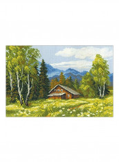 Swiss Chalet Counted Cross Stitch Kit Green/Blue/White
