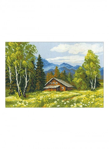 Swiss Chalet Counted Cross Stitch Kit Green/Blue/White