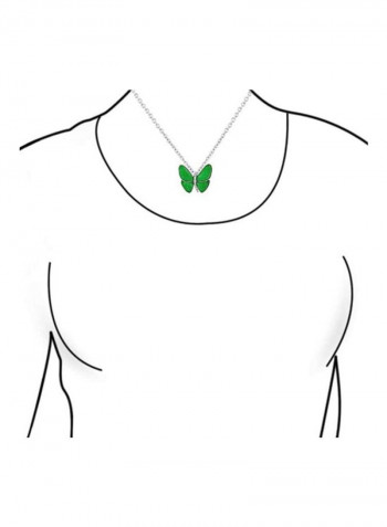 925 Sterling Silver Cubic Zirconia And Jade Studded Butterfly Pendant