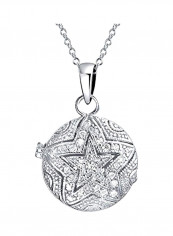 925 Sterling Silver Cubic Zirconia Studded Round Pendant Necklace