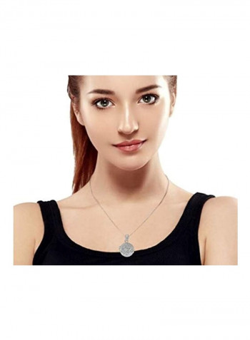 925 Sterling Silver Cubic Zirconia Studded Round Pendant Necklace