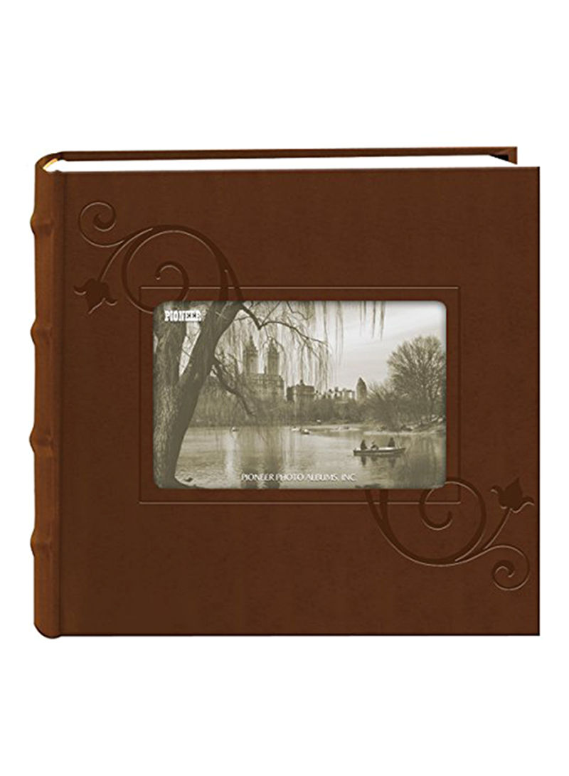 Embossed Floral Frame Leatherette Cover Photo Album Brown 9.5x1.75x9.38inch