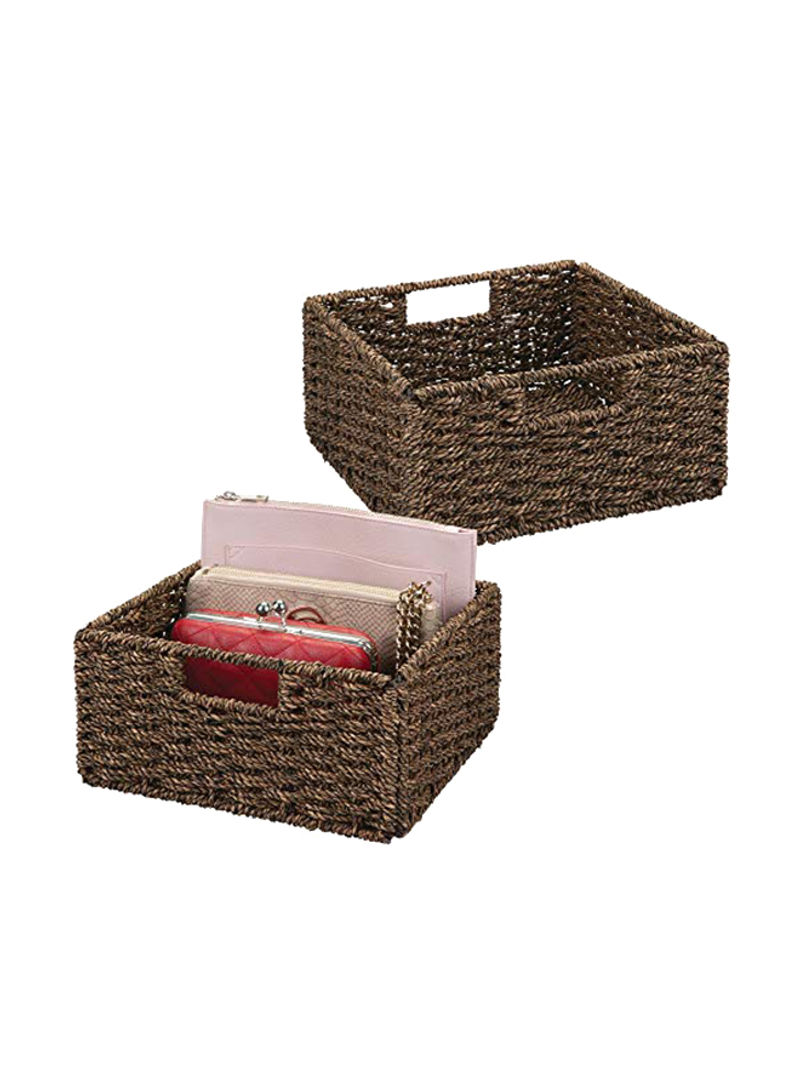 2-Piece Woven Hyacinth Closet Storage Organizer Basket Bin Chestnut/Brown