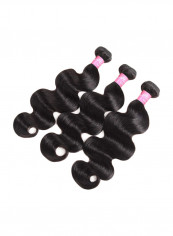 3-Piece Wavy Human Hair Extension With Lace Closure Black
