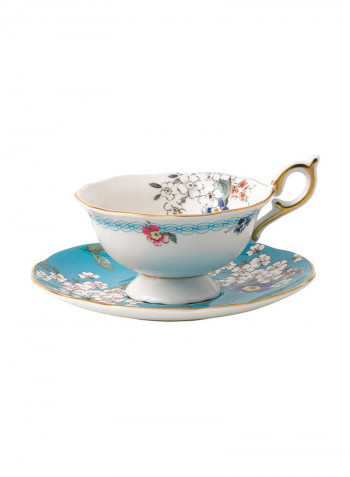 2-Piece Apple Blossom Design Cup And Saucer White/Blue 1 x 1 x 1inch