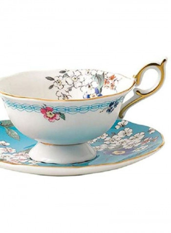 2-Piece Apple Blossom Design Cup And Saucer White/Blue 1 x 1 x 1inch