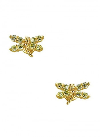 14 Karat Gold Plated Cubic Zirconia Studded Butterfly Stud Earrings