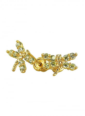14 Karat Gold Plated Cubic Zirconia Studded Butterfly Stud Earrings