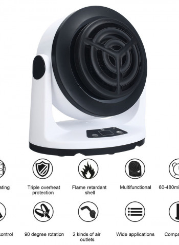 1000W Mini Electric Heater Fan With Timer/Remote Control White 30cm
