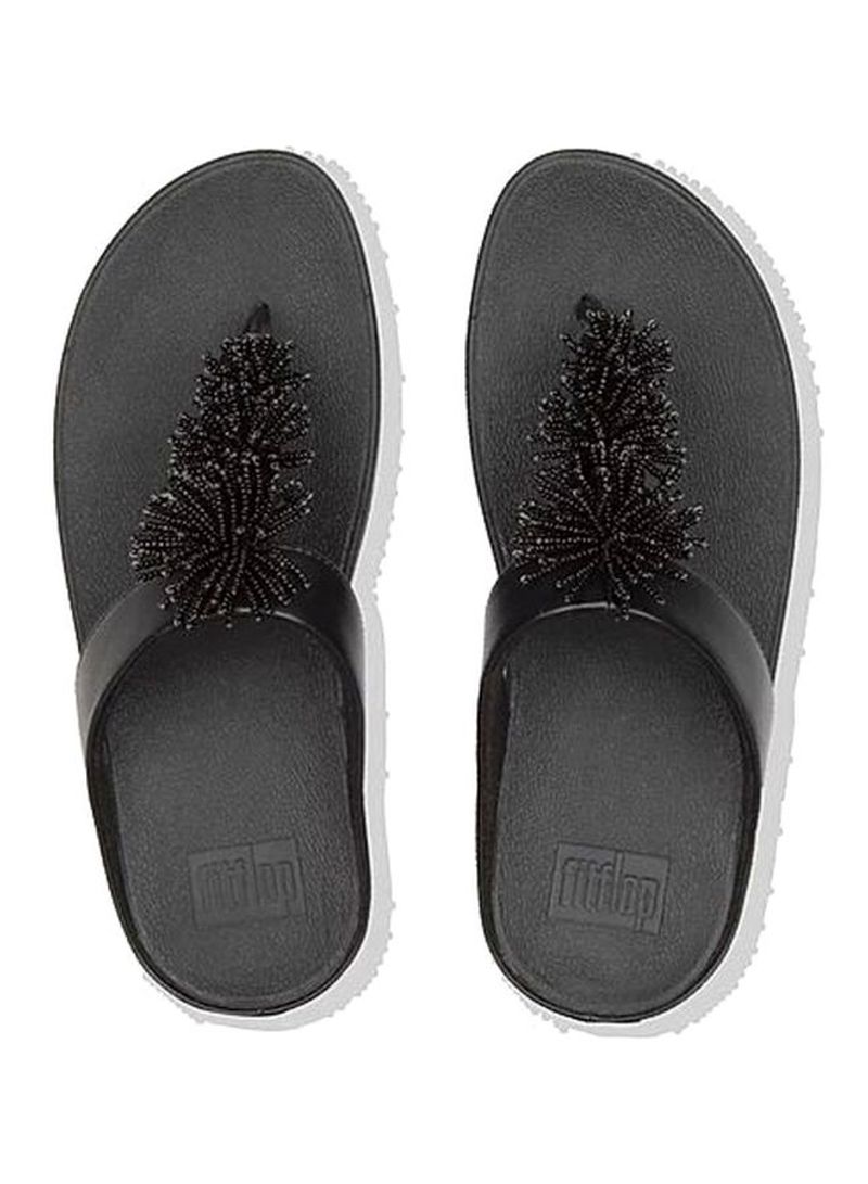 Fino Beaded Pompom Casual Sandals Black