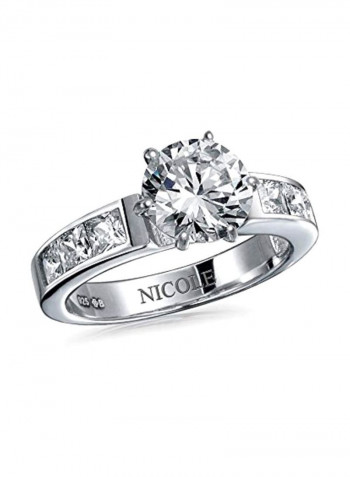2-Piece 925 Sterling Silver Cubic Zirconia Studded Solitaire Brilliant Cut Ring