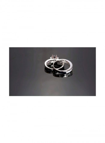2-Piece 925 Sterling Silver Cubic Zirconia Studded Solitaire Brilliant Cut Ring