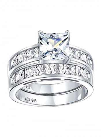 2-Piece 925 Sterling Silver Cubic Zirconia Studded Wedding Band Ring Set