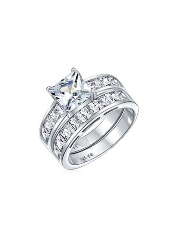 2-Piece 925 Sterling Silver Cubic Zirconia Studded Wedding Band Ring Set