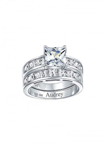 2-Piece 925 Sterling Silver Cubic Zirconia Studded Wedding Band Ring Set