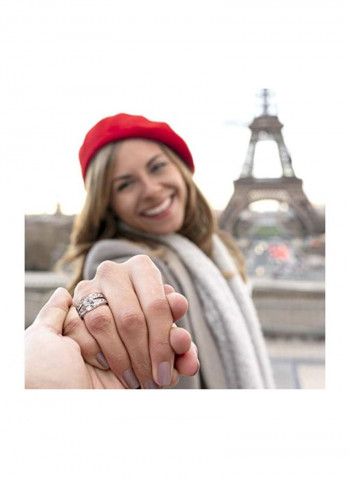 2-Piece 925 Sterling Silver Cubic Zirconia Studded Wedding Band Ring Set