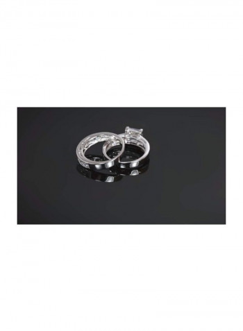 2-Piece 925 Sterling Silver Cubic Zirconia Studded Wedding Band Ring Set