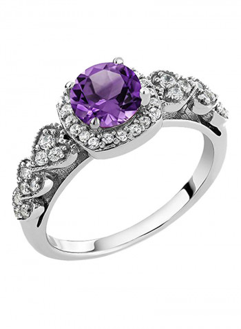 925 Sterling Silver 1.02 Carat Amethyst Studded Ring