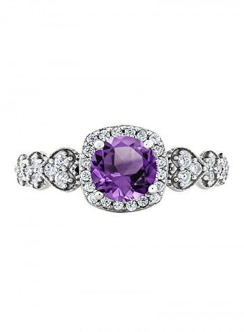 925 Sterling Silver 1.02 Carat Amethyst Studded Ring