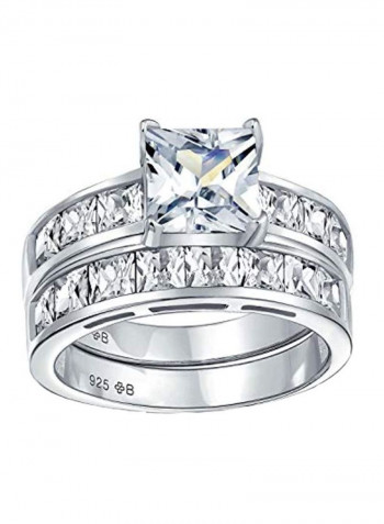 925 Sterling Silver Cubic Zirconia Studded Ring Clear/Silver