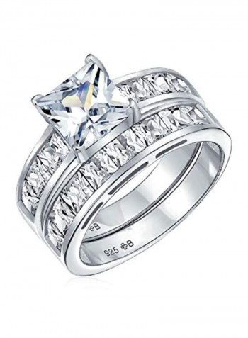 925 Sterling Silver Cubic Zirconia Studded Ring Clear/Silver