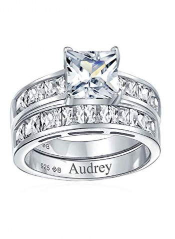 925 Sterling Silver Cubic Zirconia Studded Ring Clear/Silver