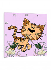 Funny Cat Art Design Wall Clock Pink 13 x 13 x 0.1inch